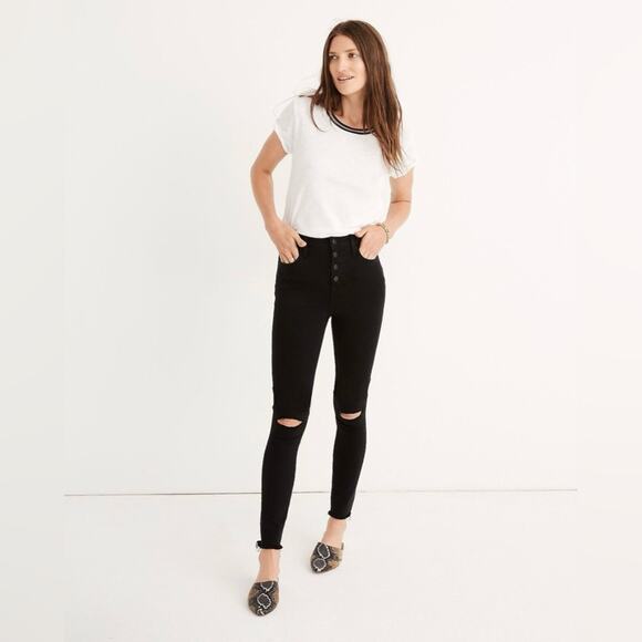 Madewell 10” High-Rise Roadtripper Jeggings: Button-Front Edition Black Size 28 - Picture 2 of 12